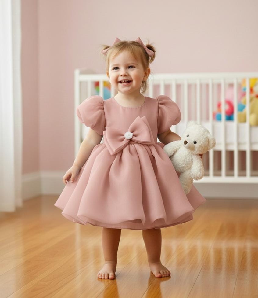 Toddler Bow Puff Sleeve Party Dress