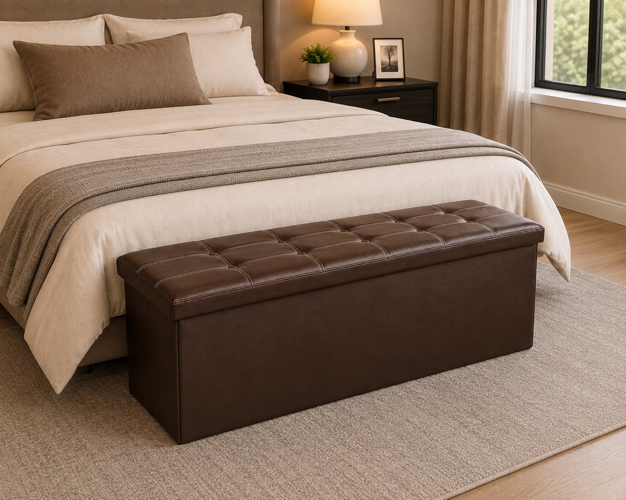 Leather Storage Ottoman Bench