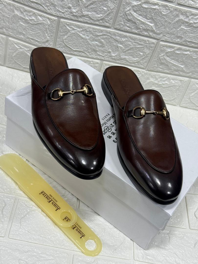 Brown- leather men's slip-on loafers