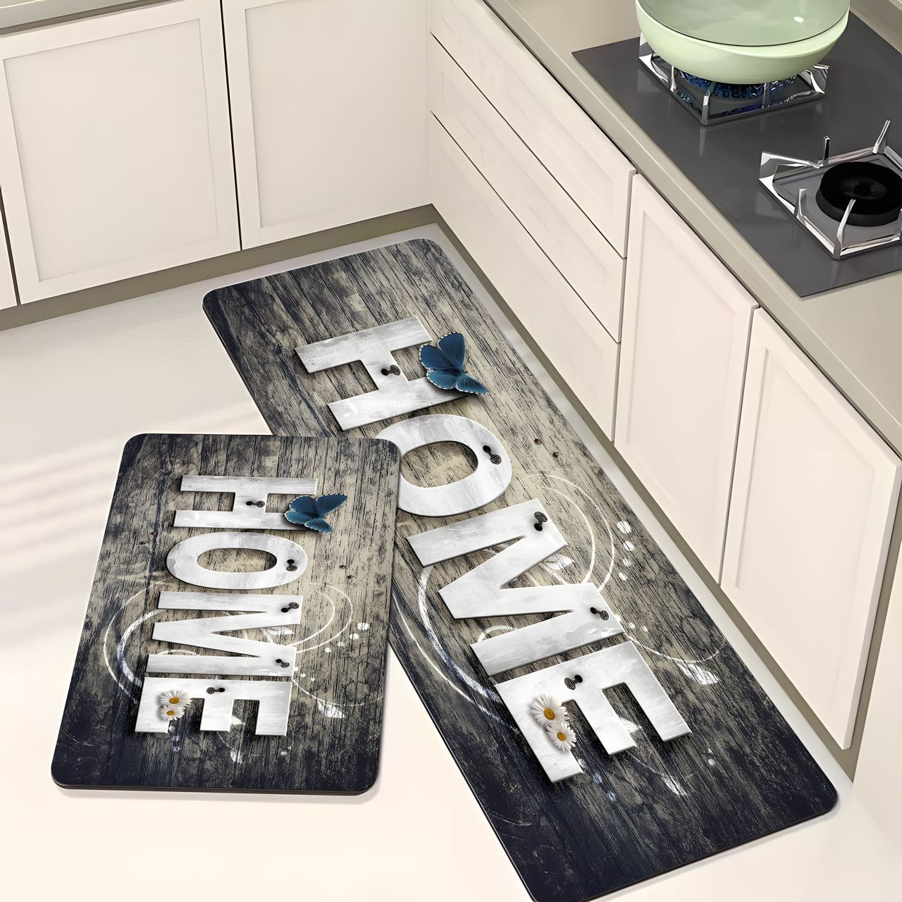 2-Piece Modern Kitchen Floor Mat Set