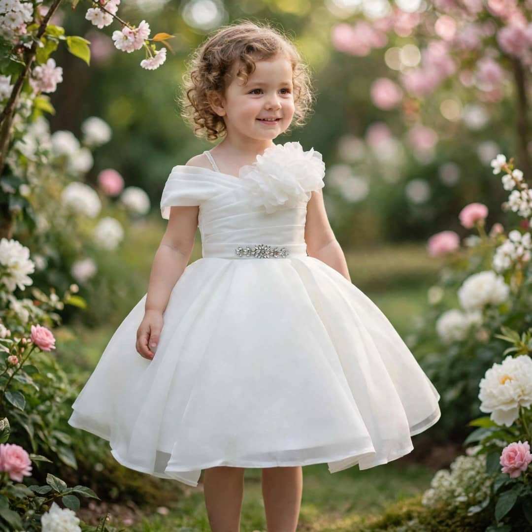 Toddler Off-the-Shoulder Floral Rhinestone Dress
