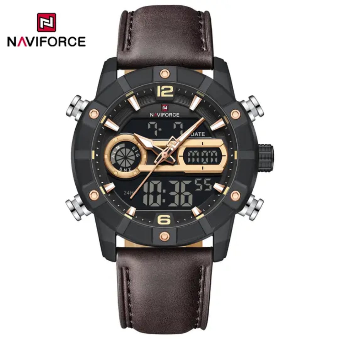 NAVIFORCE Dual Display Military Watch "Black Gold Brown"