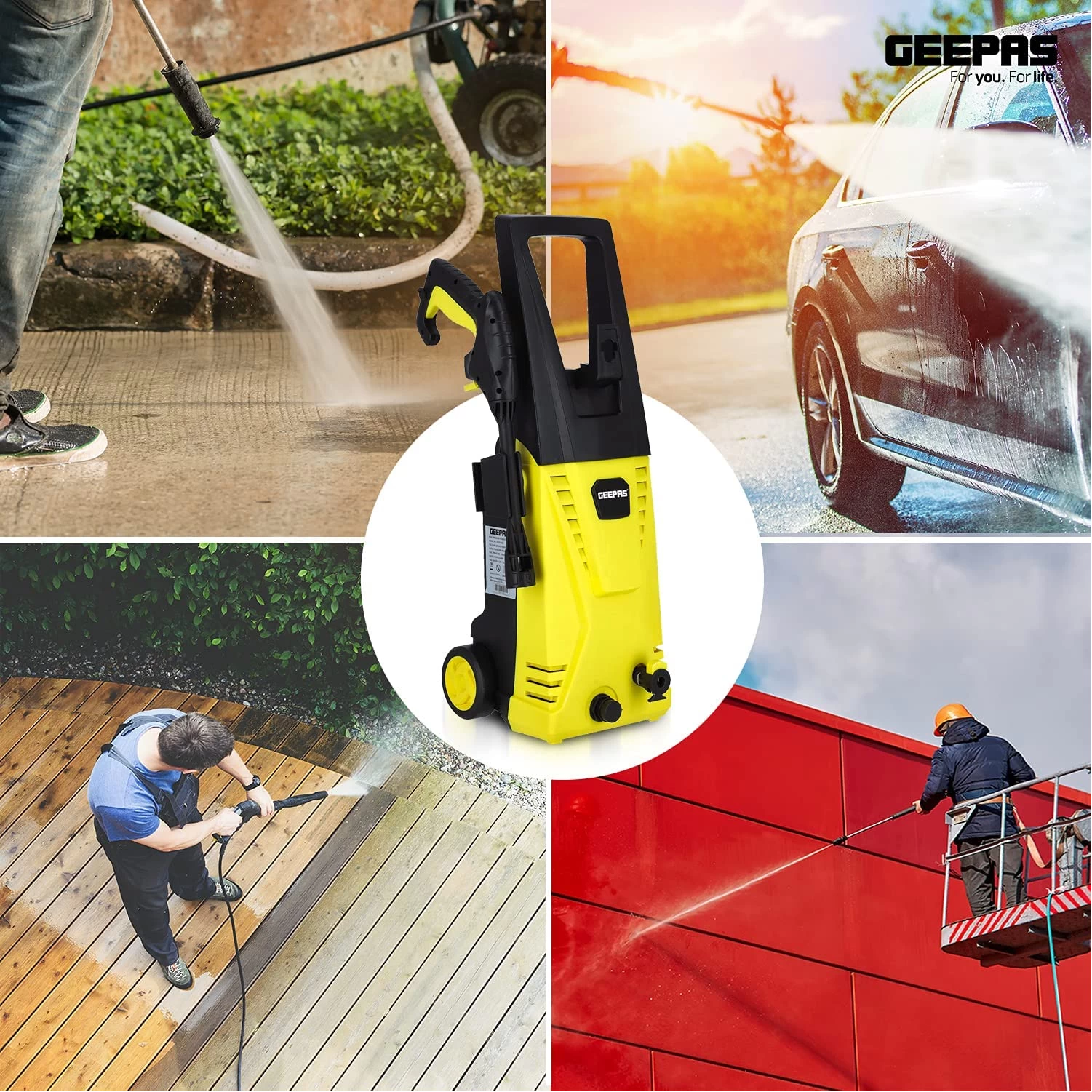 Geepas Pressure Car Washer GCW19027 – Electric Washer with Spray Gun, Hose with High/Low Pressure Nozzle, Soap Bottle | Rotary Knob | Ideal for Washing Car, Bike, Floor & More