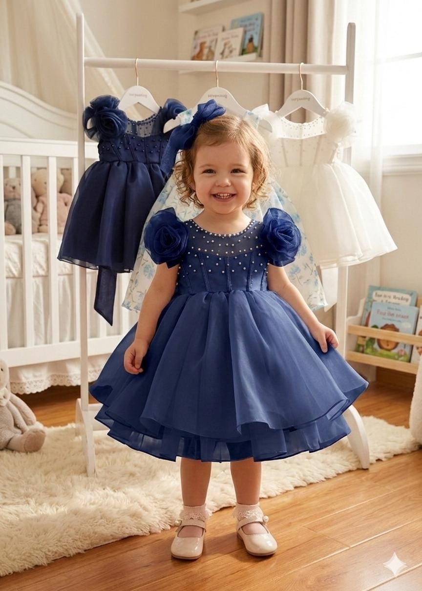 Toddler Floral Shoulder Pearl Party Dress