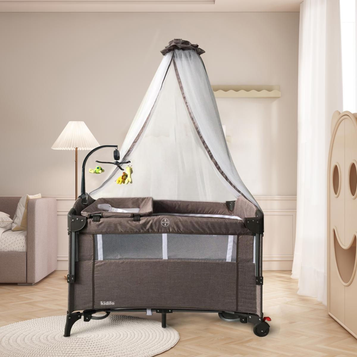 Foldable 4 in 1 Convertible Toddler Iron Playpen Travel Cot Portable play yard Multi Dots Baby Bed Crib