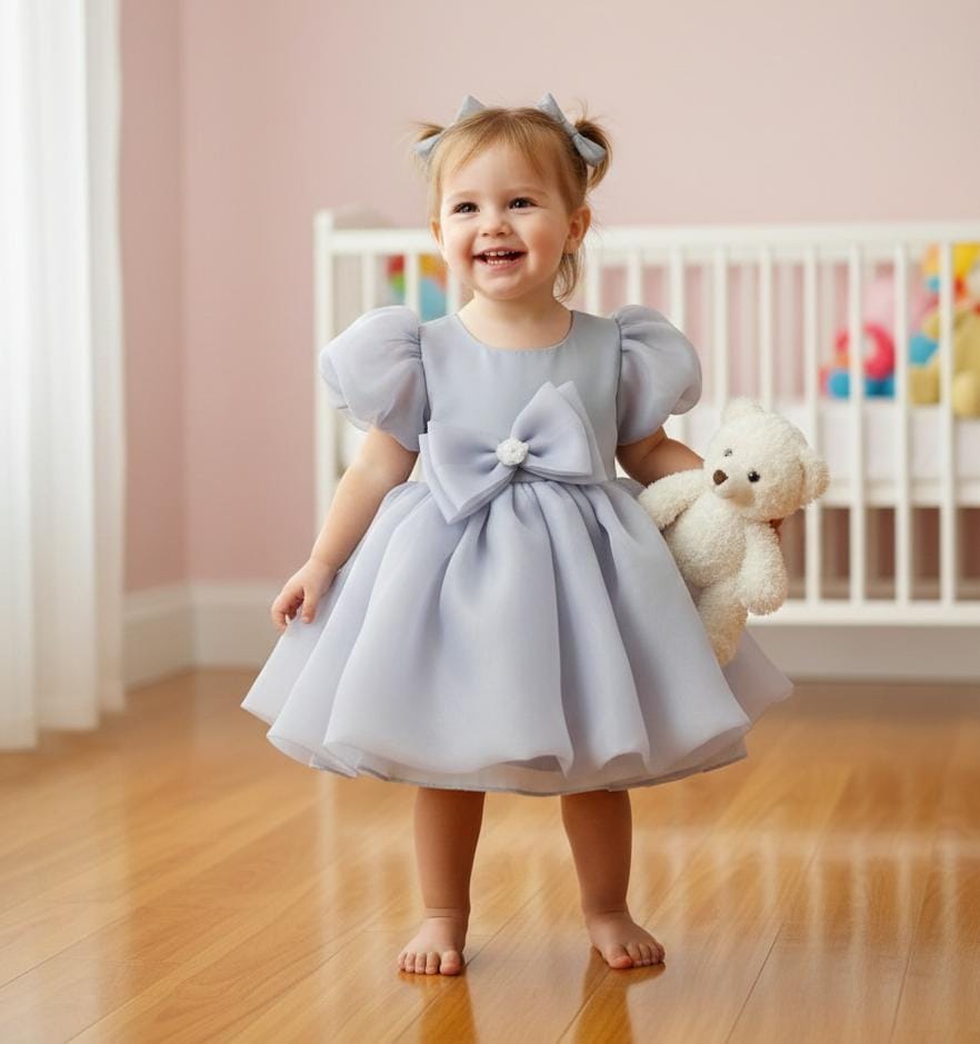 Toddler Bow Puff Sleeve Party Dress
