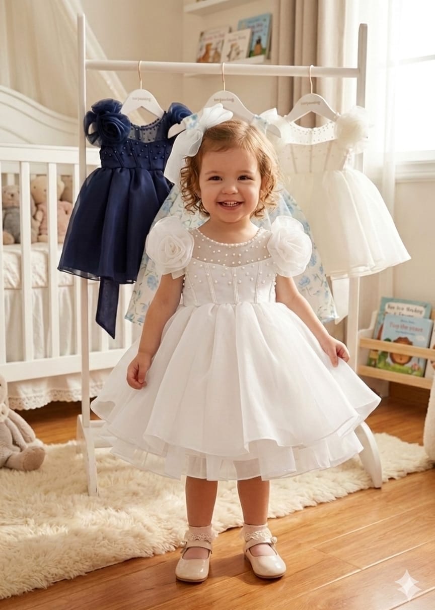 Toddler Floral Shoulder Pearl Party Dress