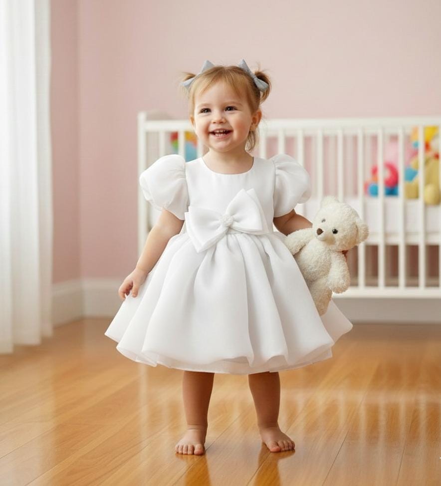 Toddler Bow Puff Sleeve Party Dress