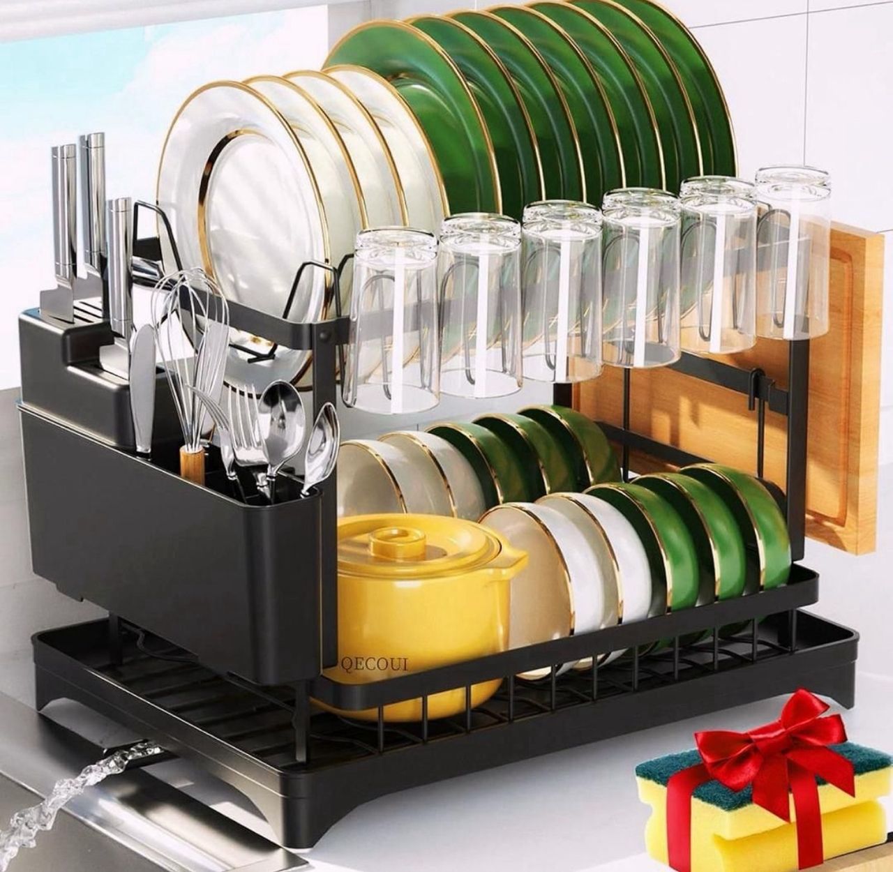 2 Tier Dish Drying Rack Space-Saving & Durable For Kitchen