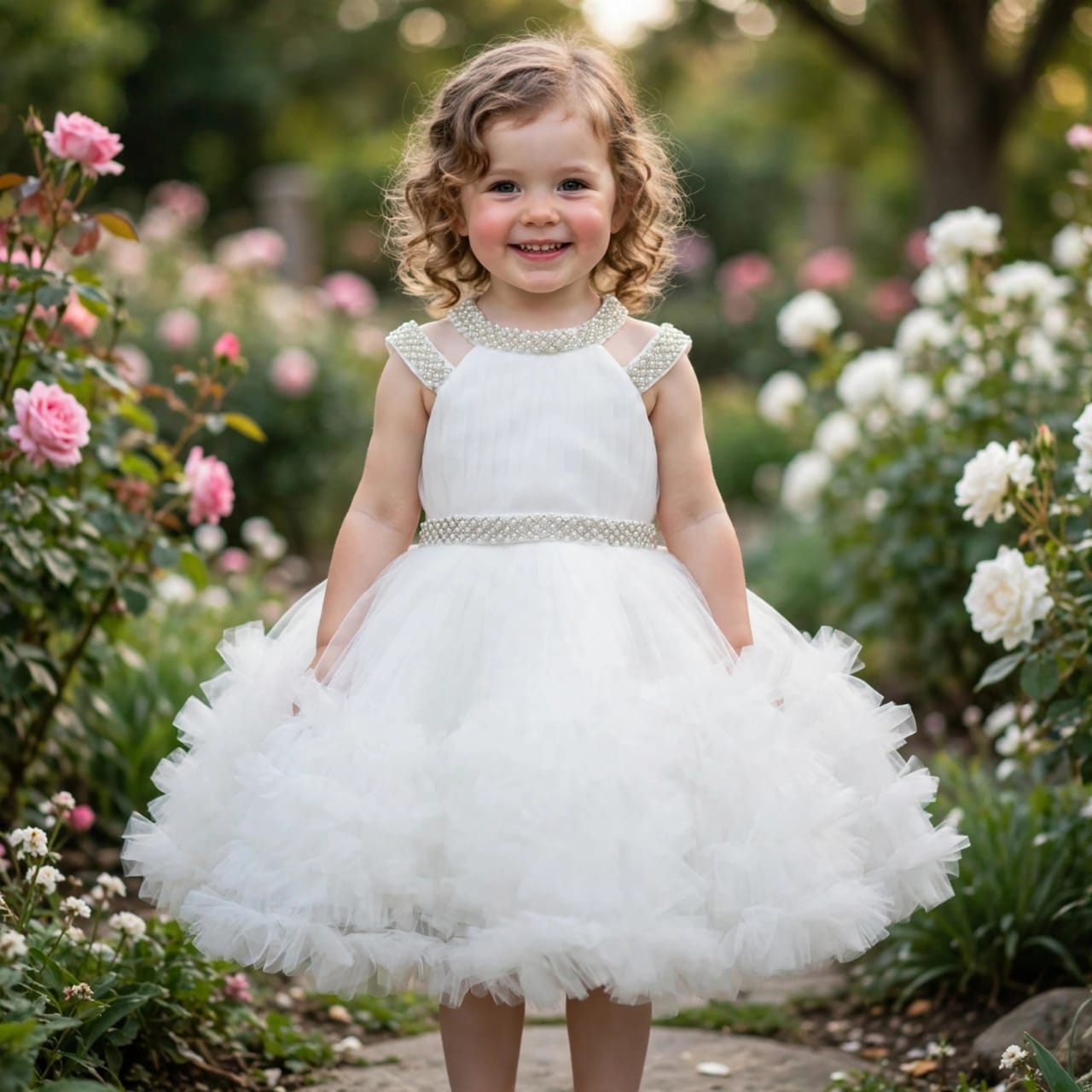 Product Name: Toddler Pearl Embellished Ruffled Tutu Dress