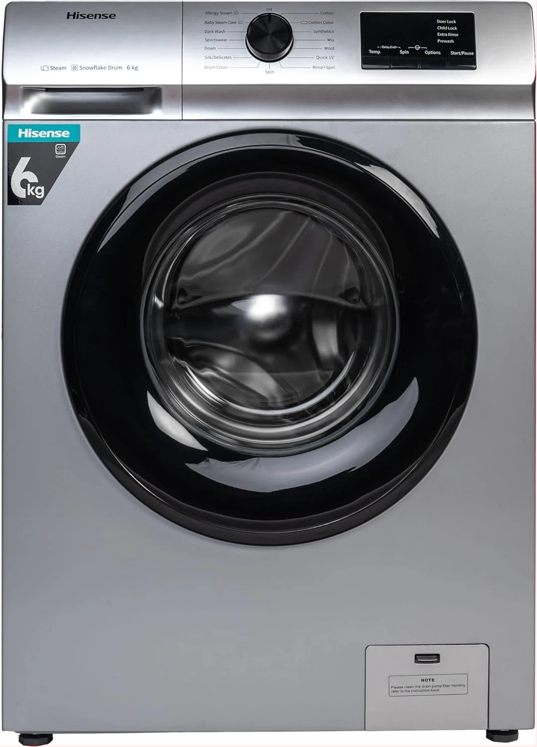 Hisense 6kg Front Loading Washing Machine 1000 RPM Free Standing Model WFVB6010MS