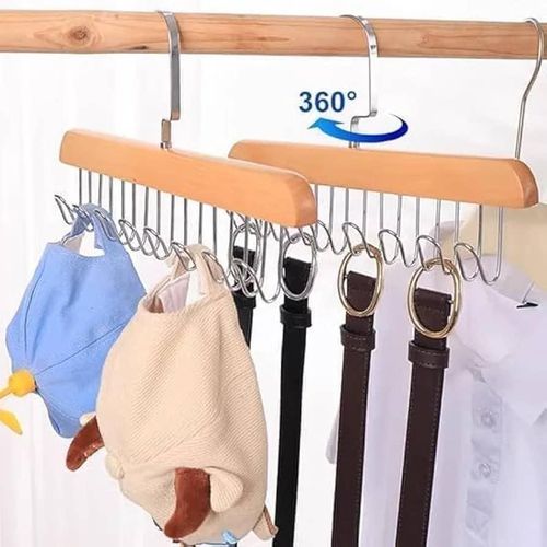 2-Pc Multi Functional Wooden Hangers- Multi Colours