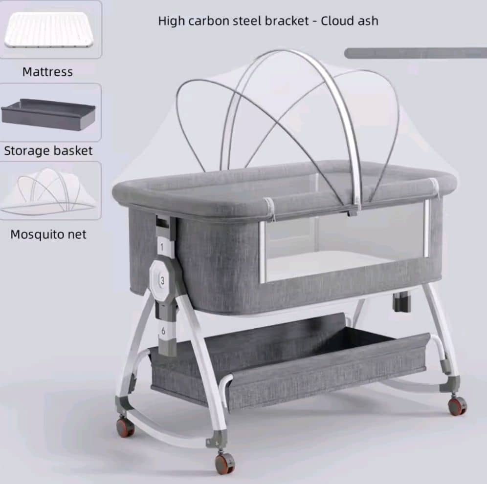 Adjustable Height Baby Bedside Crib - Grey
