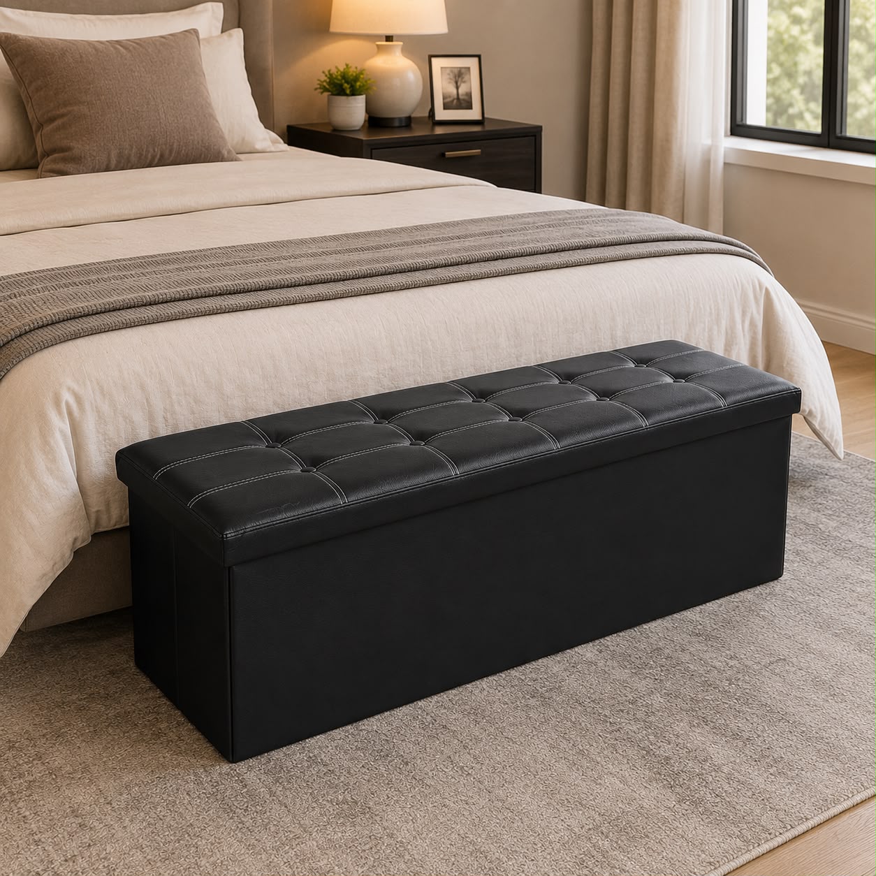 Leather Storage Ottoman Bench