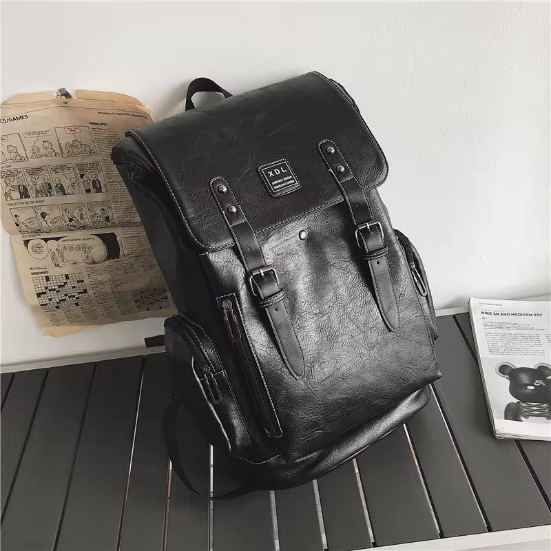 Vintage Korean Women Men Leather Backpack