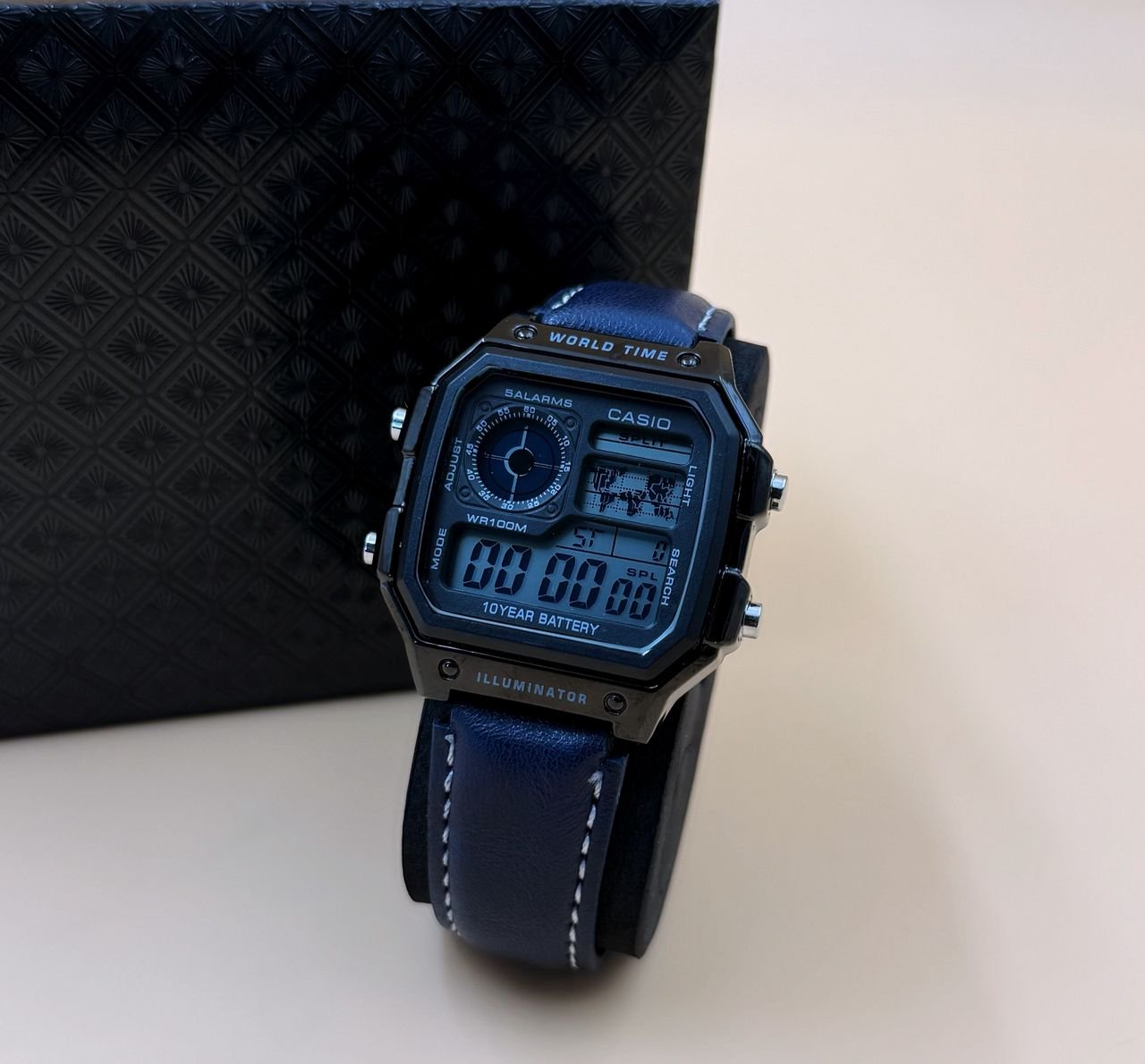 Casio Illuminator digital pure leather wrist watch – Navy Blue