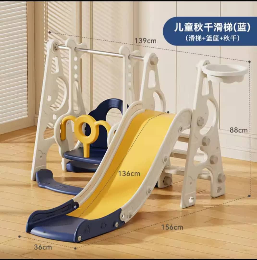 Kids Indoor Slide and Swing Set with Basketball Hoop